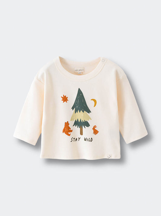 Children's long-sleeve shirt with a tree and animal design on a light gray background Baby Feature Print Long Sleeve Tee - Stay Wild Baby boy