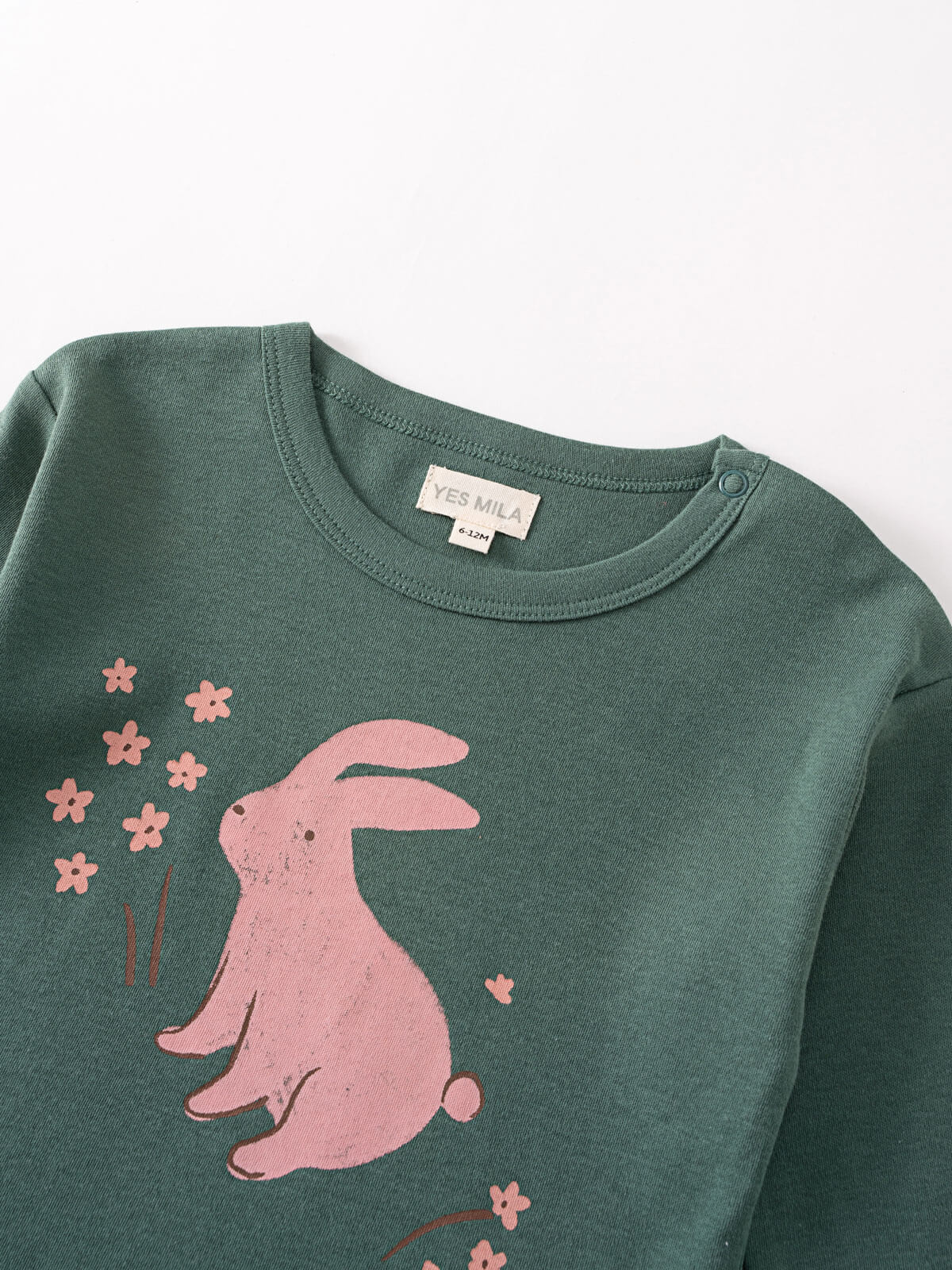 Green long sleeve tee with pink rabbit and flower print detail Baby Feature Print Long Sleeve Tee - Meadow Friends Baby girl
