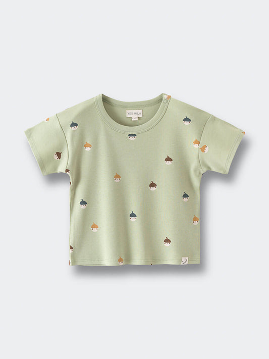 Baby Cotton Tee Shirt with Acorns Baby Printed Short Sleeve Tee - Little Acorn Sage Baby boy