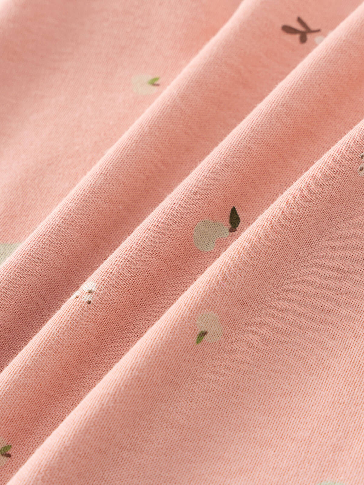 Close-up of pink fabric with small embroidered leaf and floral details Long Sleeve Bodysuit - Autumn Harvest Rosehip Baby girl
