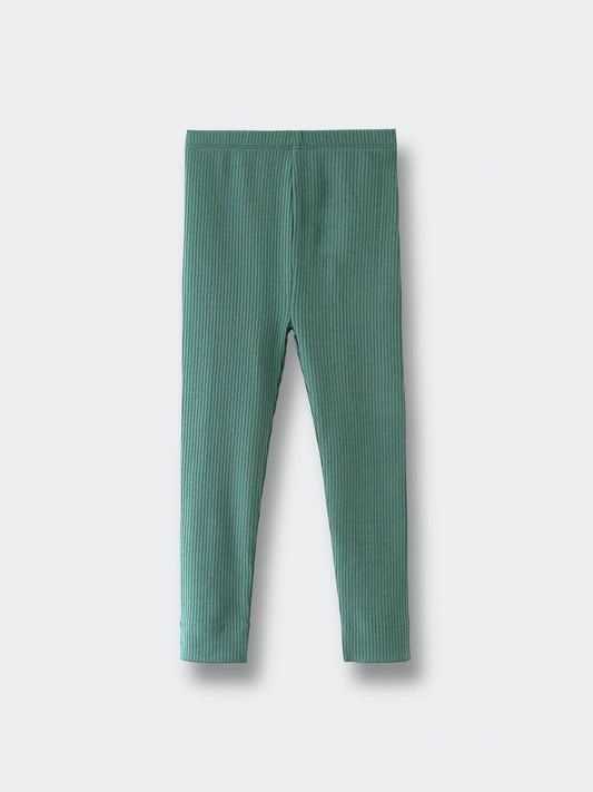 Green ribbed leggings laid flat on a light gray background Ribbed Leggings - Balsam Girls