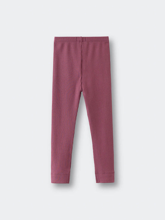 Mauve ribbed leggings with elastic waistband laid flat on white surface Ribbed Leggings - Plum Jam Girls