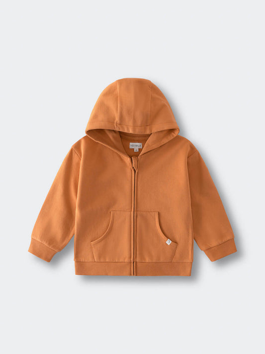 Orange zip-up hoodie with hood and front pockets laid flat Zip Hoodie - Pumpkin Boys