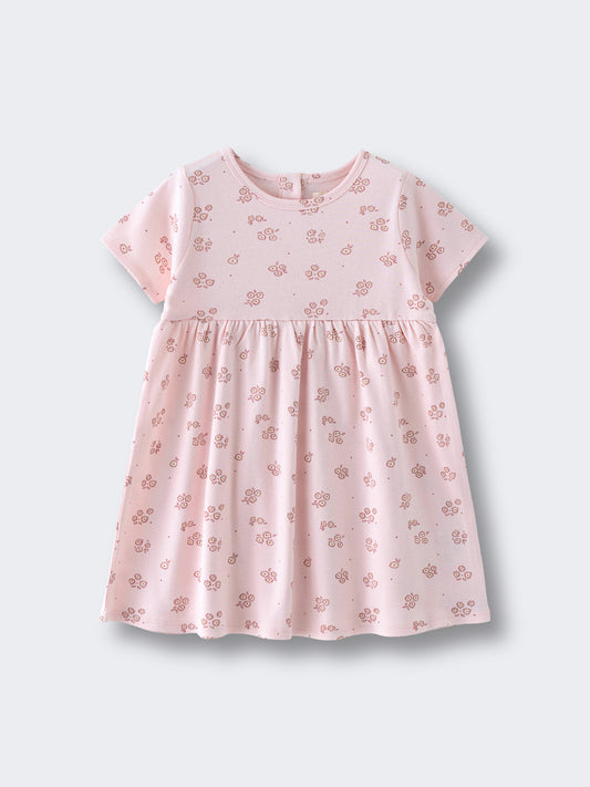 Light pink dress with small floral pattern laid flat on surface Baby Short Sleeve Jersey - Daisy Chain Baby girl