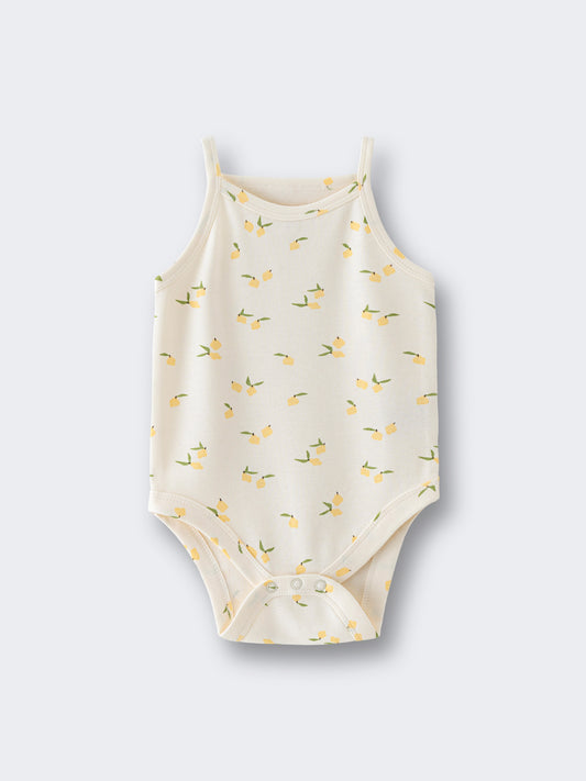 Cream sleeveless baby bodysuit with yellow lemon print pattern Sleeveless Bodysuit - Lemons Baby girl