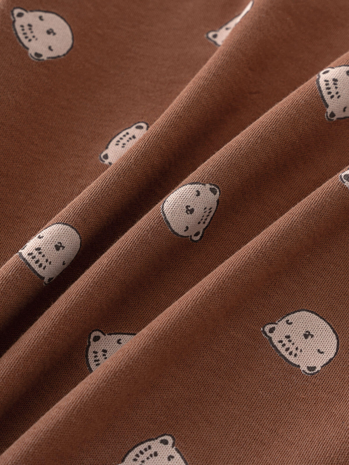 Brown fabric with small bear face print pattern in repeating design Baby Printed Long Sleeve Tee - Cosy Bear Russet Baby boy