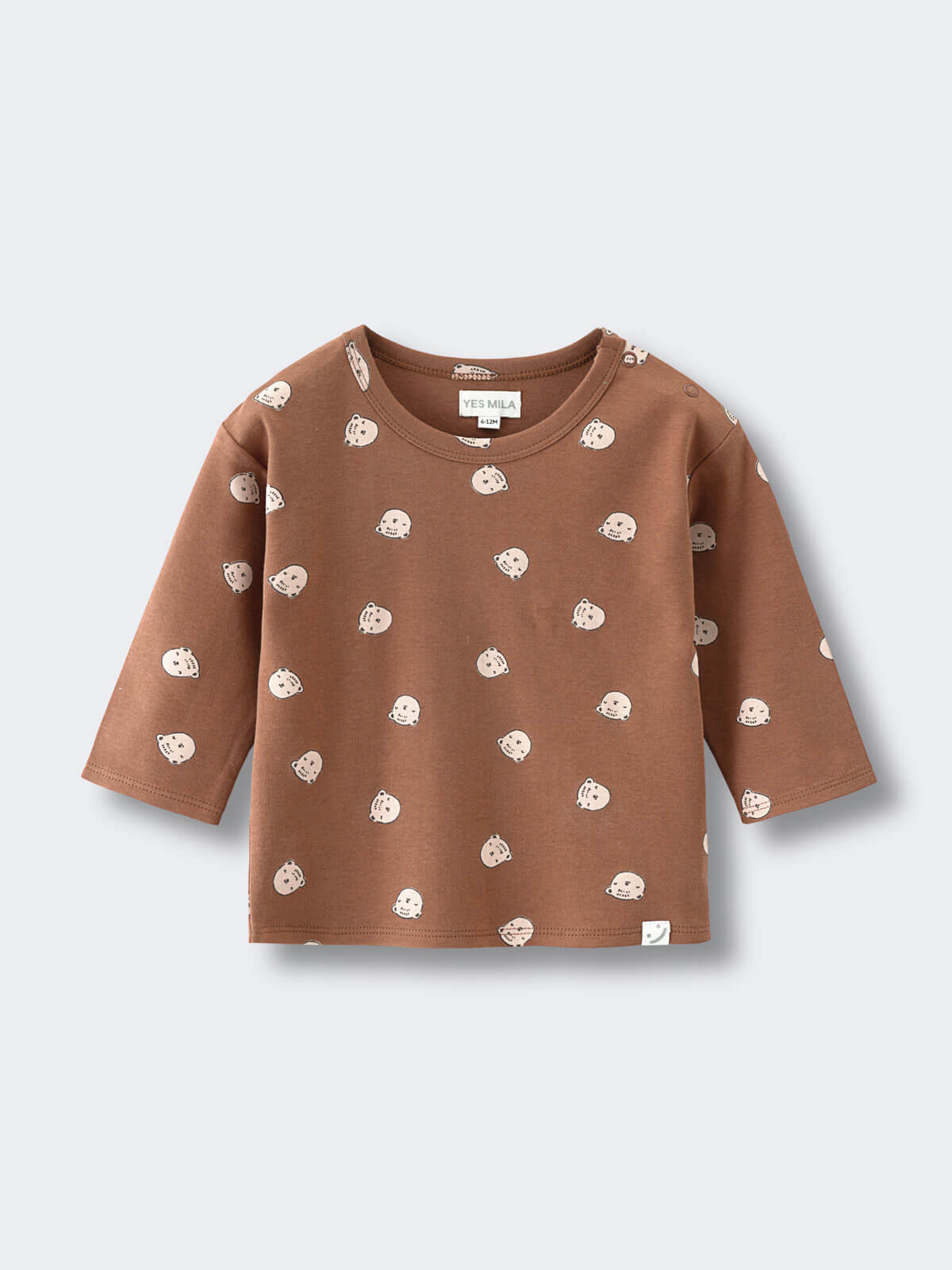 Brown long sleeve tee with small bear print pattern scattered throughout Baby Printed Long Sleeve Tee - Cosy Bear Russet Baby boy