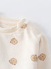 Close-up of cream sweatshirt with brown bear print and shoulder button Baby Printed Sweatshirt - Cosy Bear Ecru Baby boy