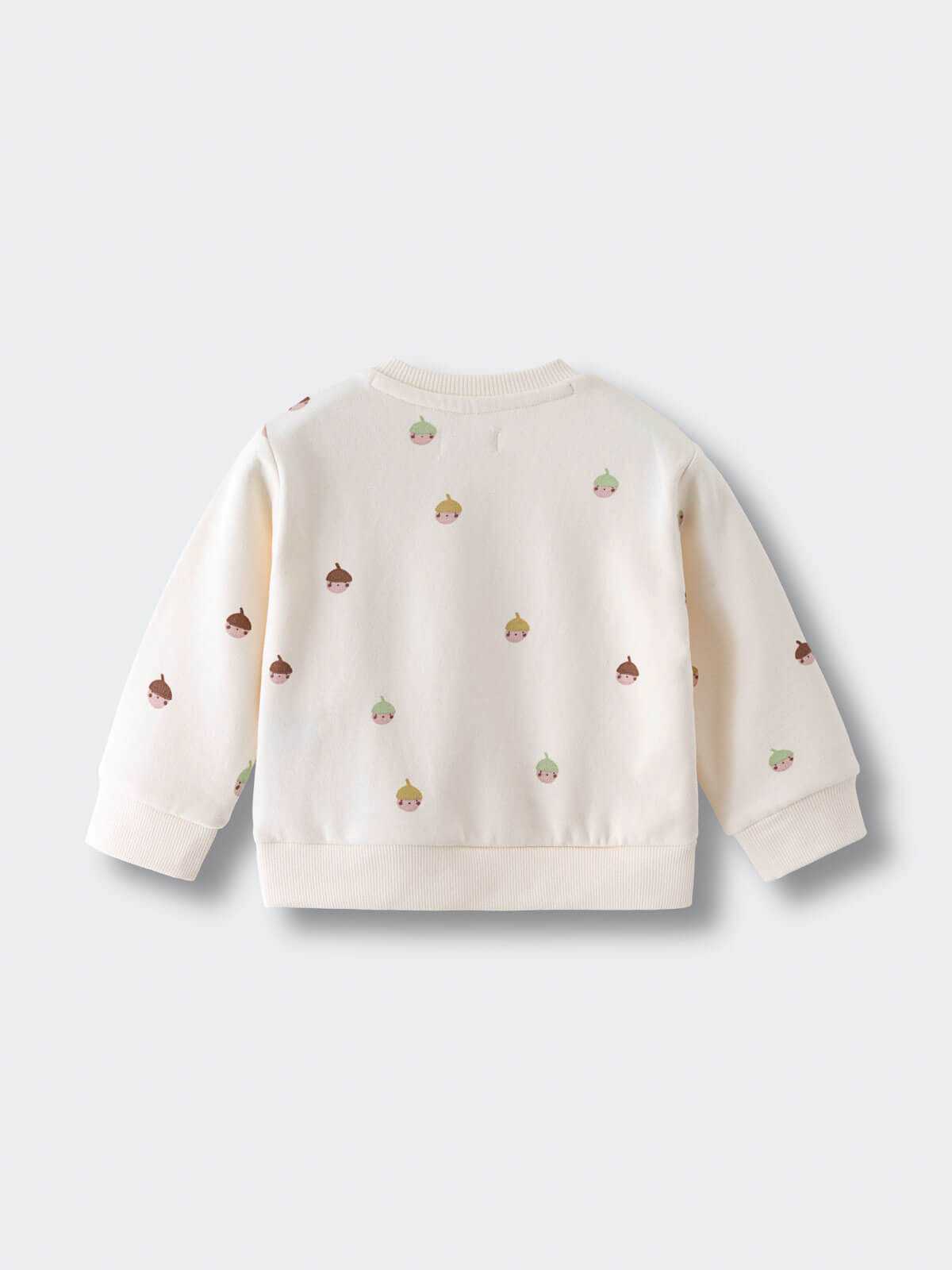 Cream sweatshirt with small acorn print scattered across fabric Baby Printed Sweatshirt - Little Acorn Ecru Baby girl