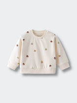 Cream-colored sweatshirt with small acorn print pattern scattered throughout Baby Printed Sweatshirt - Little Acorn Ecru Baby girl