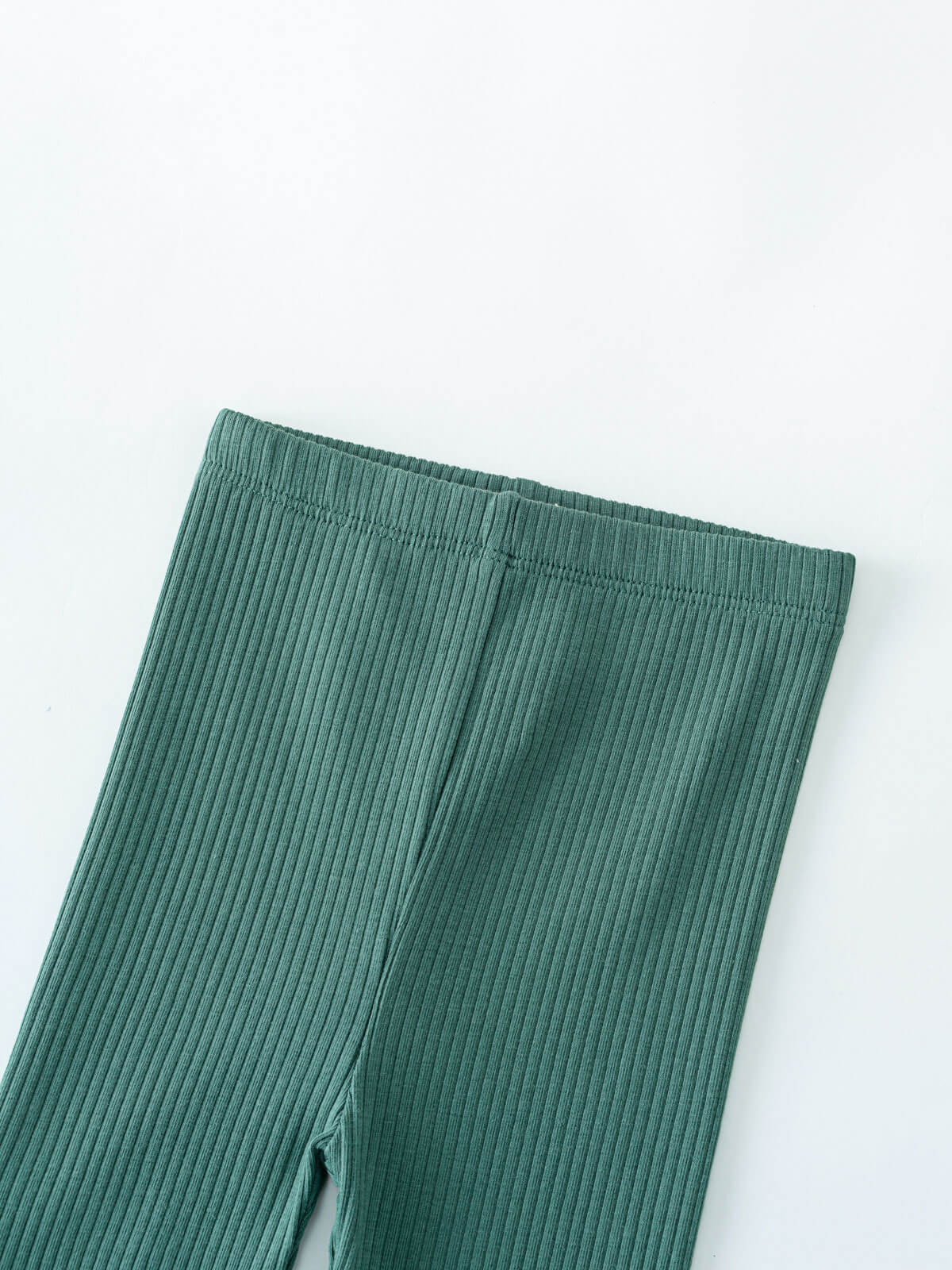 Close-up of teal ribbed leggings showing waistband and texture detail Baby Ribbed Leggings - Balsam Baby girl