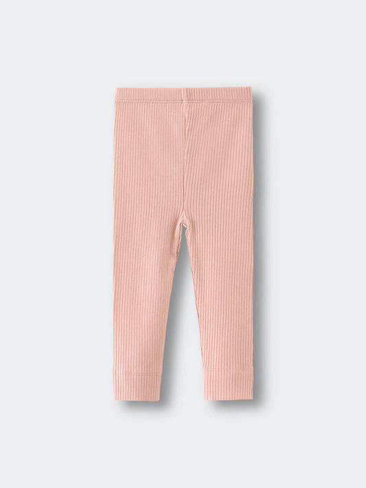 Pink ribbed leggings laid flat on a light background Baby Ribbed Leggings - Blush Baby girl