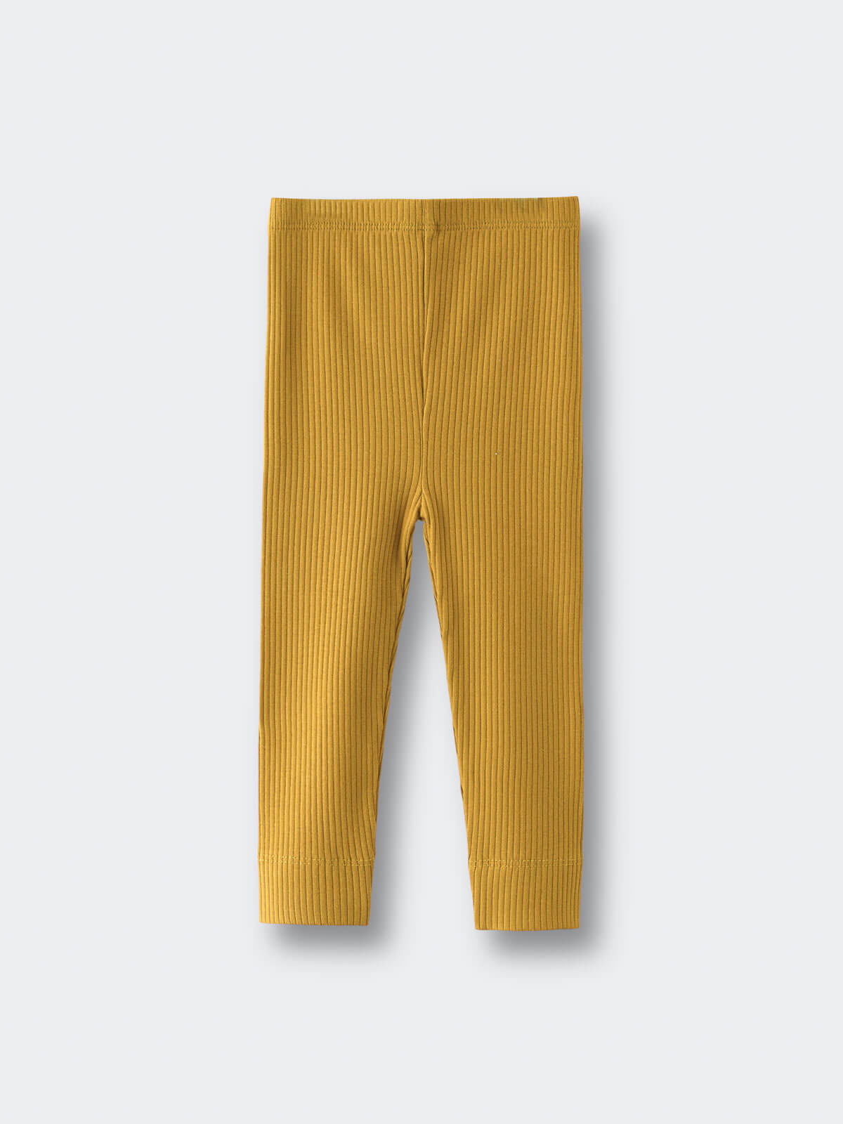 Golden ribbed baby leggings laid flat on a light surface Baby Ribbed Leggings - Golden Pear Baby boy