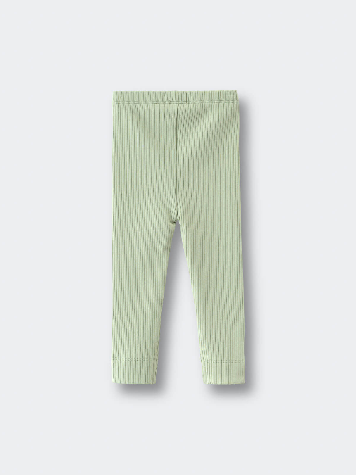 Light green ribbed leggings laid flat on a white background Baby Ribbed Leggings - Sage Baby boy