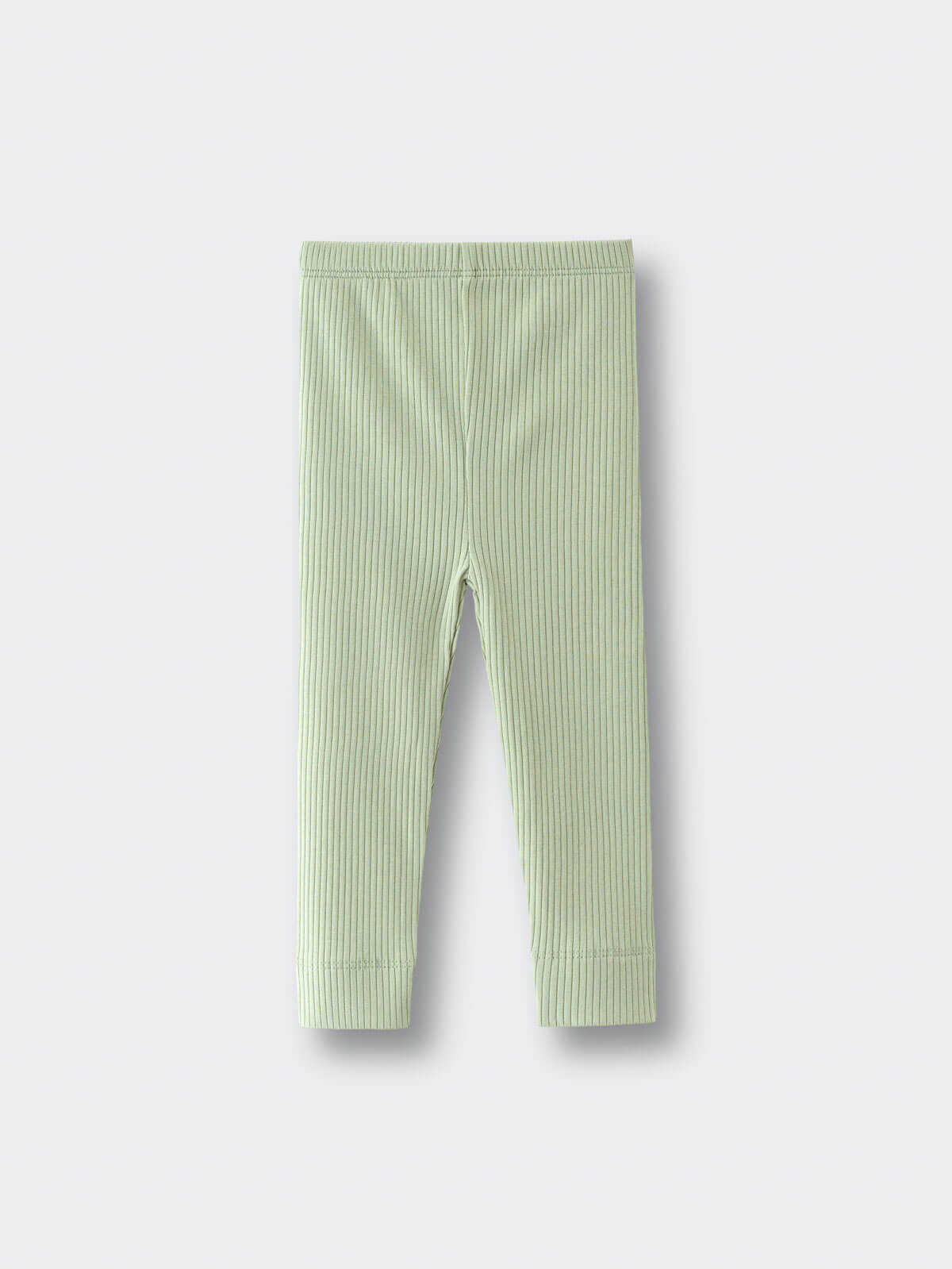 Pale green ribbed leggings laid flat on a light background Baby Ribbed Leggings - Sage Baby boy