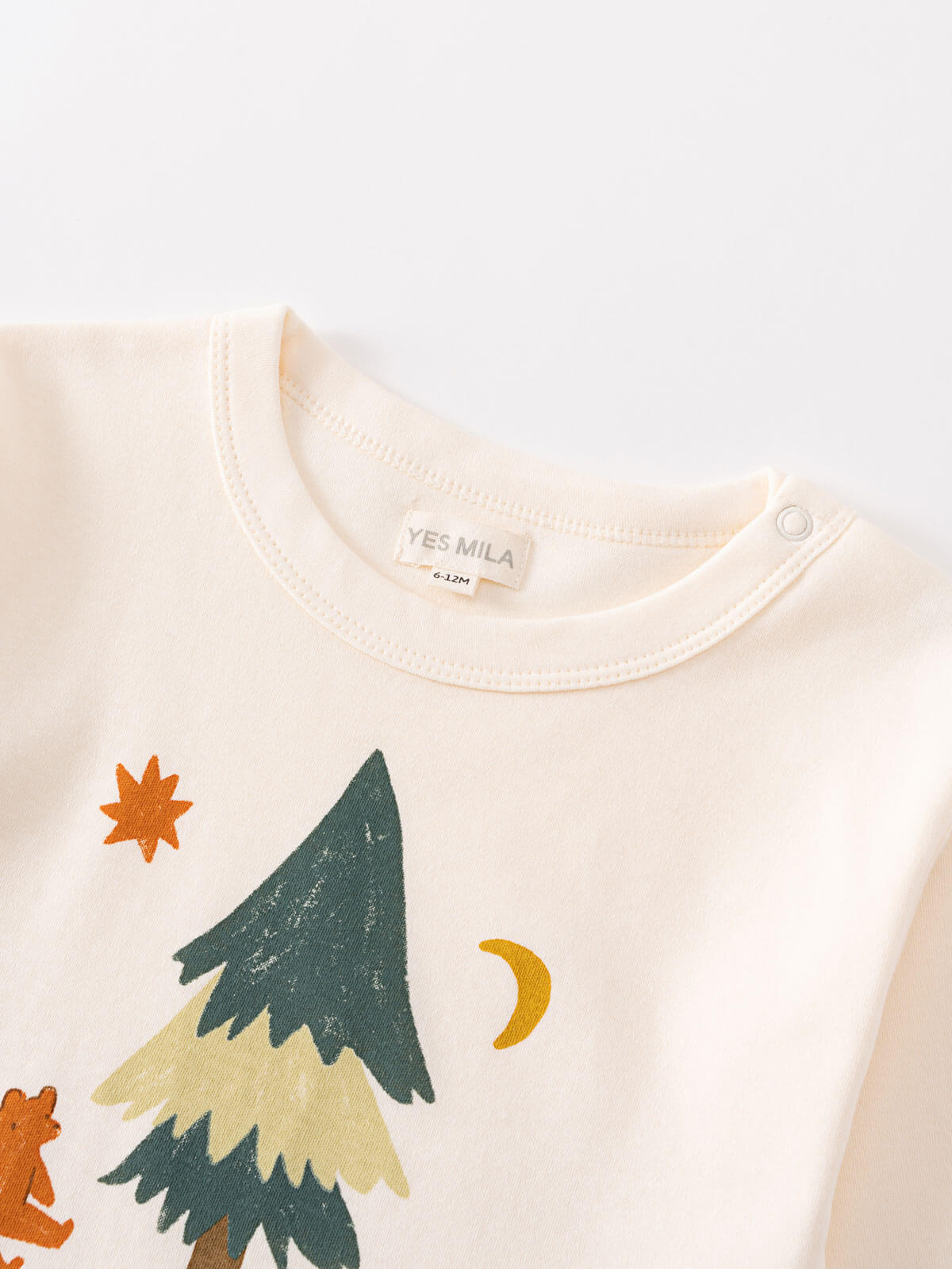 Children's onesie with tree and bear design on a white background Baby Feature Print Long Sleeve Tee - Stay Wild Baby boy