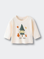 Children's long-sleeve shirt with a tree and animal design on a light gray background Baby Feature Print Long Sleeve Tee - Stay Wild Baby boy