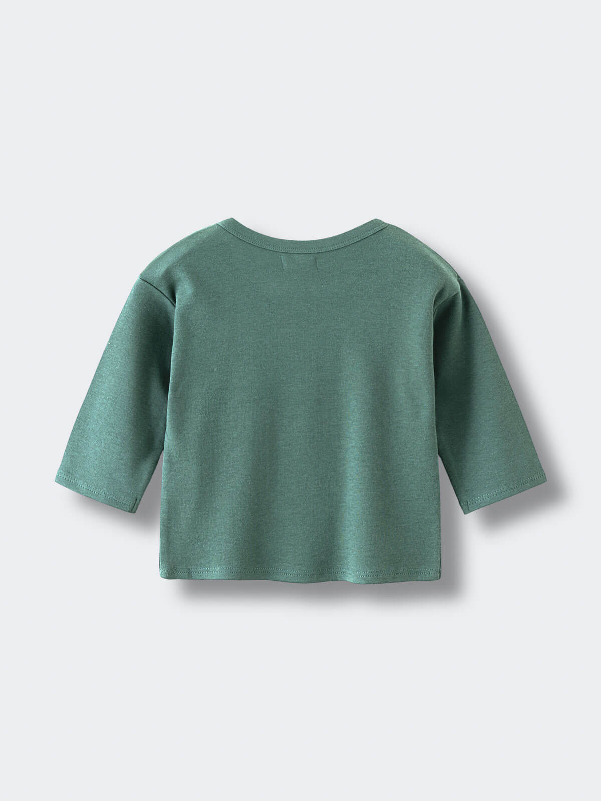 Green long sleeve tee laid flat showing back view Baby Feature Print Long Sleeve Tee - Meadow Friends Baby girl