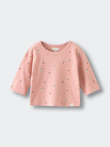 Pink baby sweater with small patterns on a light gray background Baby Printed Long Sleeve Tee - Autumn Harvest Rosehip Baby girl