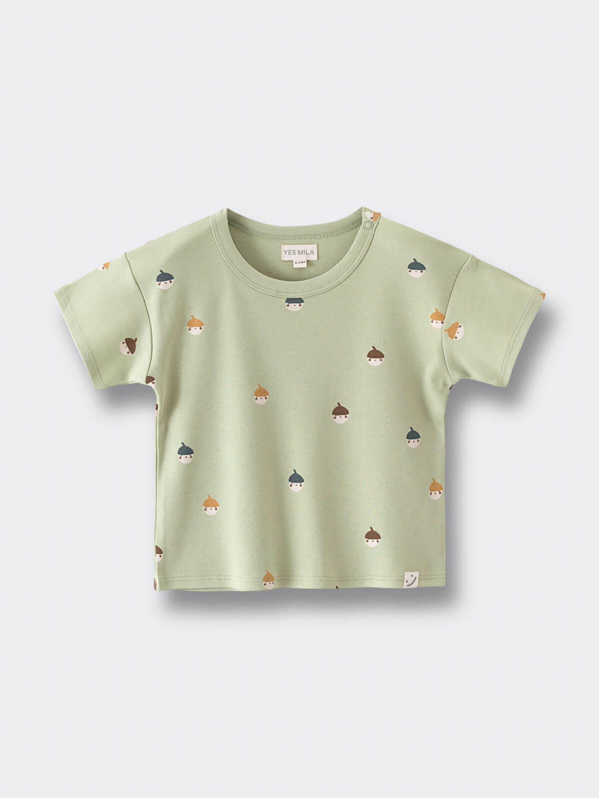 Baby Cotton Tee Shirt with Acorns Baby Printed Short Sleeve Tee - Little Acorn Sage Baby boy