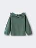 Green Baby Blouse with frilled collar on white background  Baby Ruffle Top - Balsam Baby girl