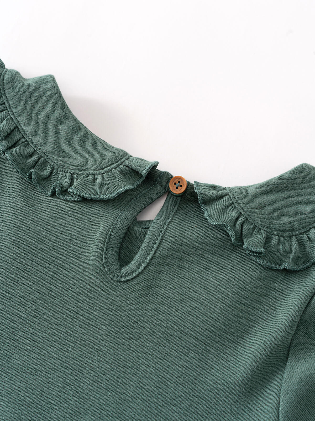 Green Baby Blouse with frilled collar on white background  Baby Ruffle Top - Balsam Baby girl