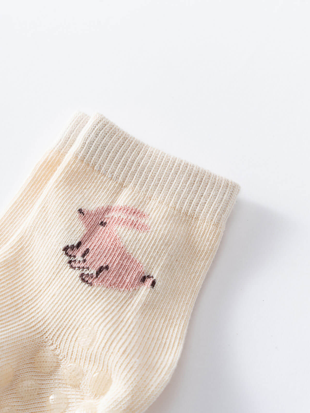 Cream-colored ribbed sock with pink bunny design knitted on fabric Baby Socks -3 Pack - Baby Bunny Baby boy