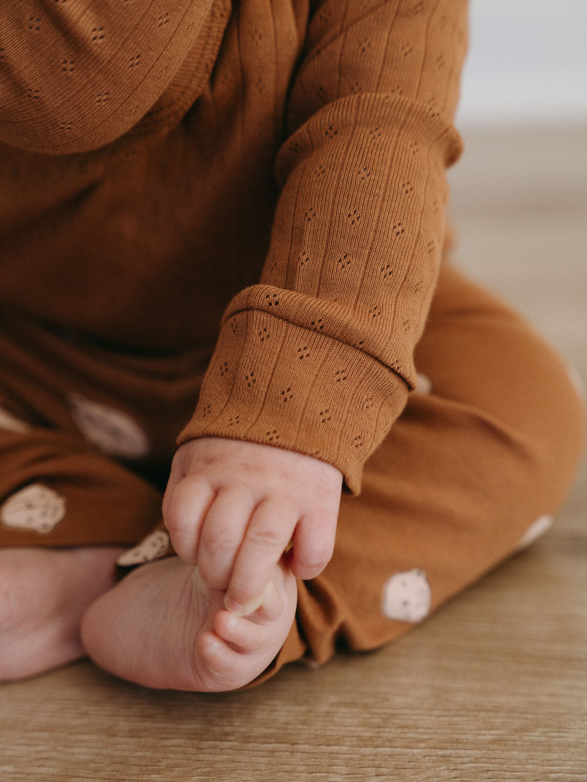 Pointelle Long Sleeve One Piece - Russet