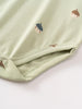 Close-up of light green fabric with small acorn print and snap closure Henley Short Sleeve Bodysuit - Little Acorn Sage Baby boy