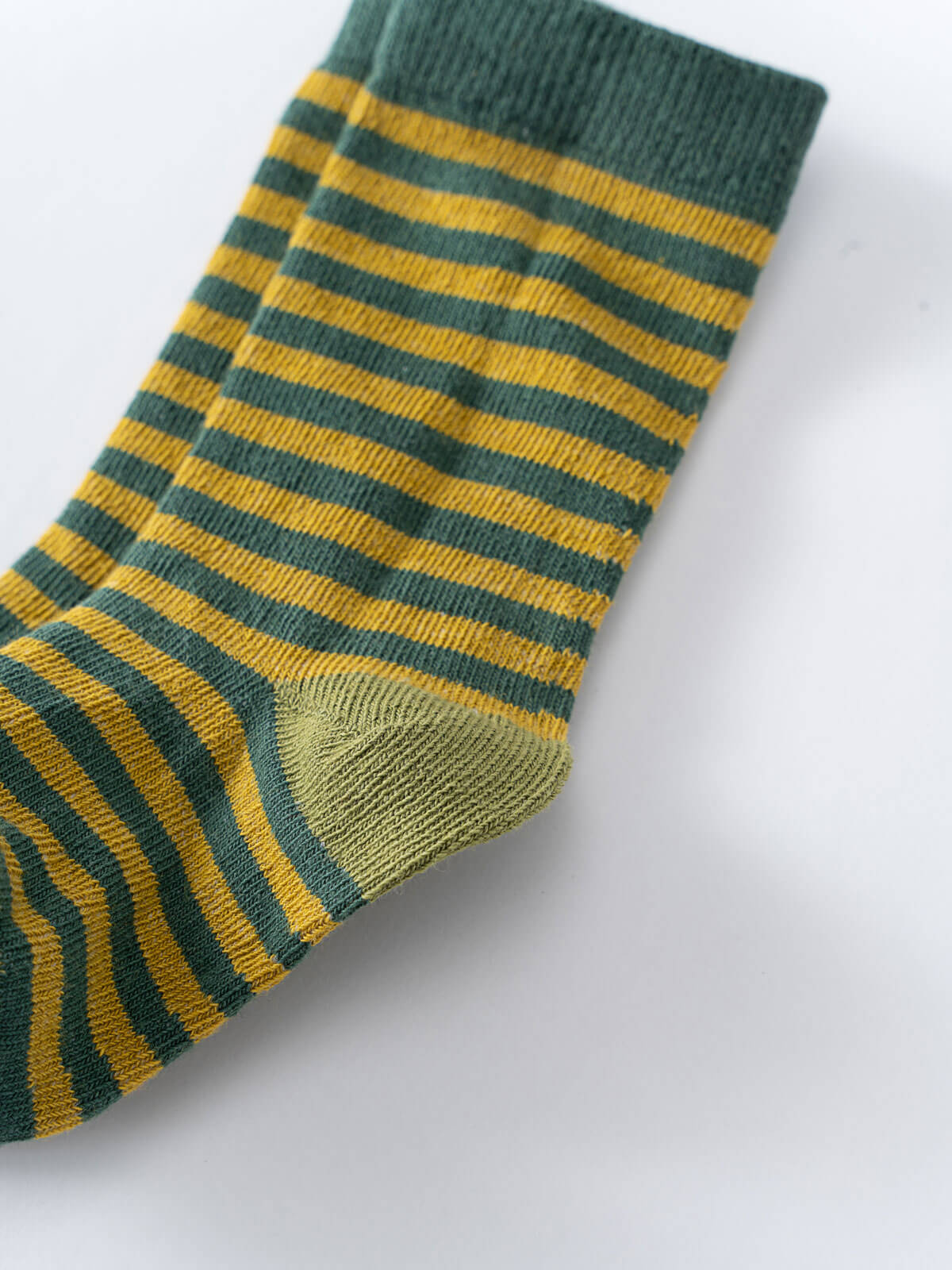 Close-up of a striped sock in green and yellow colors Kids Socks 3 Pack - Acorn Boys