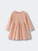 Peach-colored long sleeve dress with gathered skirt on light background Long Sleeve Jersey Dress - Mallow Girls