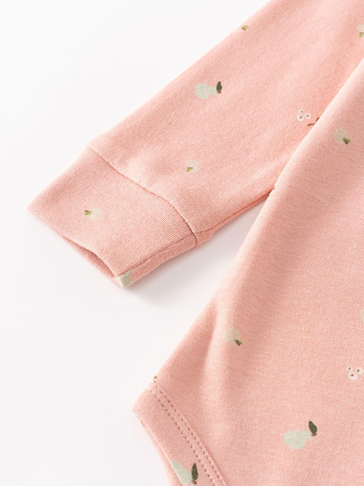 Close-up of pink fabric sleeve with small floral embroidery pattern Long Sleeve Bodysuit - Autumn Harvest Rosehip Baby girl