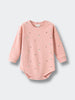 Pink long sleeve baby bodysuit with small floral print pattern Long Sleeve Bodysuit - Autumn Harvest Rosehip Baby girl