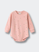 Pink long sleeve baby bodysuit with small floral print pattern Long Sleeve Bodysuit - Autumn Harvest Rosehip Baby girl