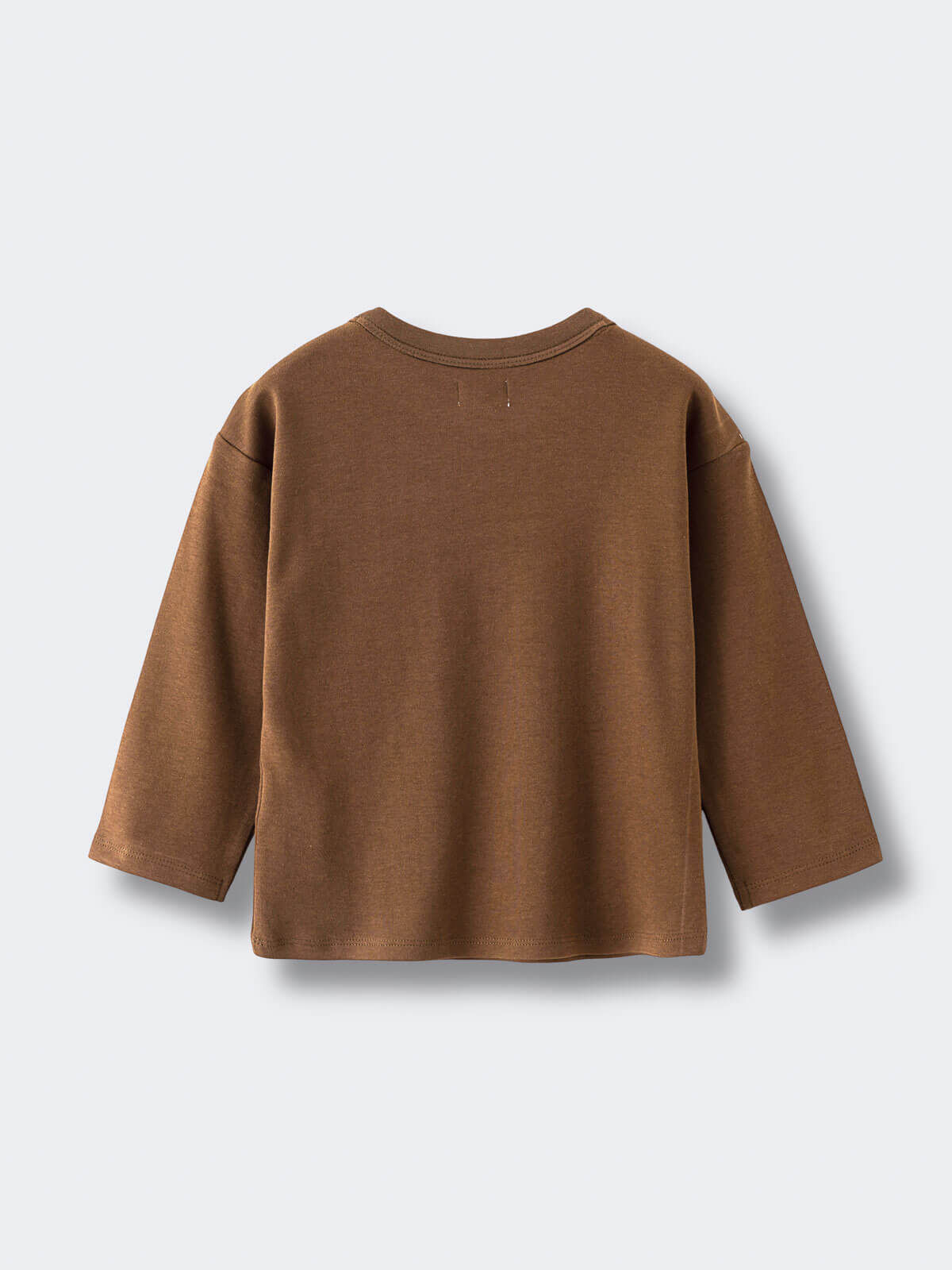 Brown long sleeve shirt laid flat showing back view Long Sleeve Tee - Spruce Boys