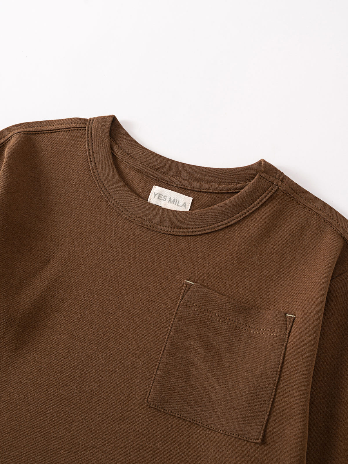 Brown long sleeve shirt with chest pocket on white background Long Sleeve Tee - Spruce Boys