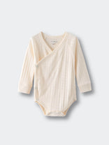 Cream ribbed baby bodysuit with crossover front and snap closures Pointelle Crossover Bodysuit - Ecru Baby boy