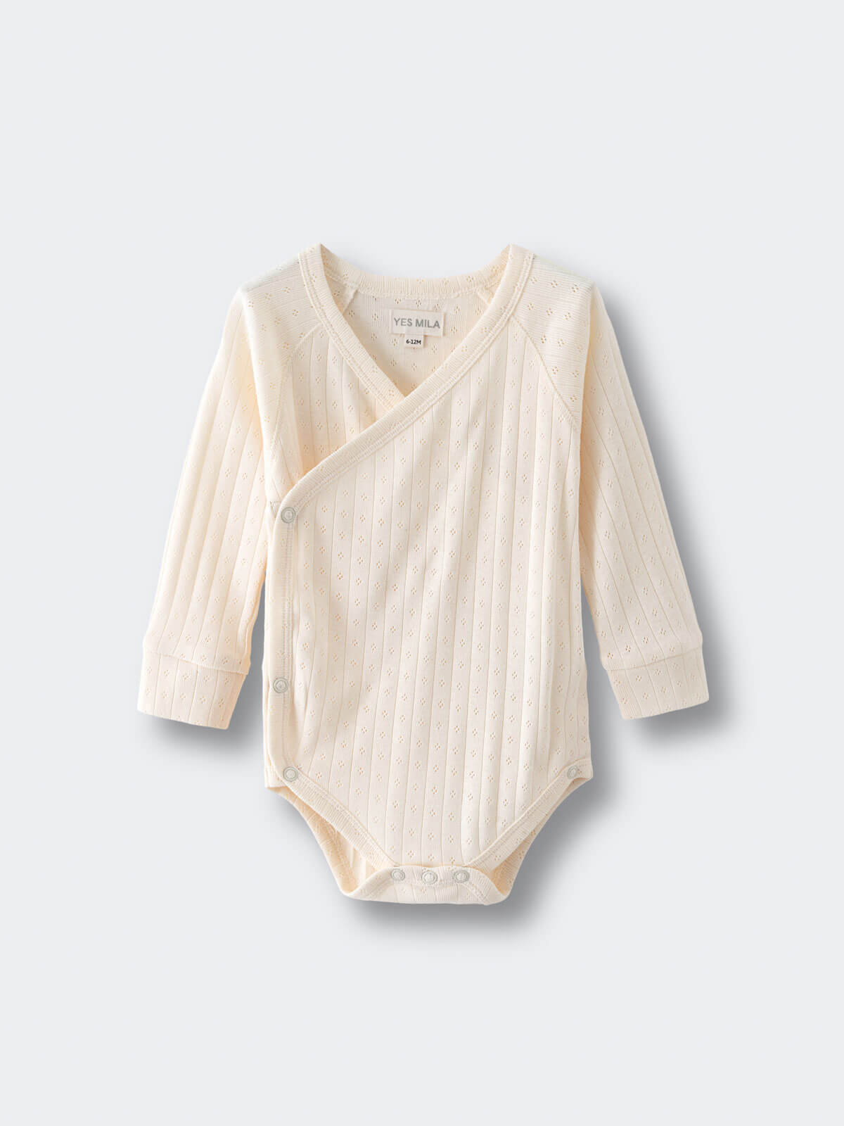 Cream ribbed baby bodysuit with crossover front and snap closures Pointelle Crossover Bodysuit - Ecru Baby boy