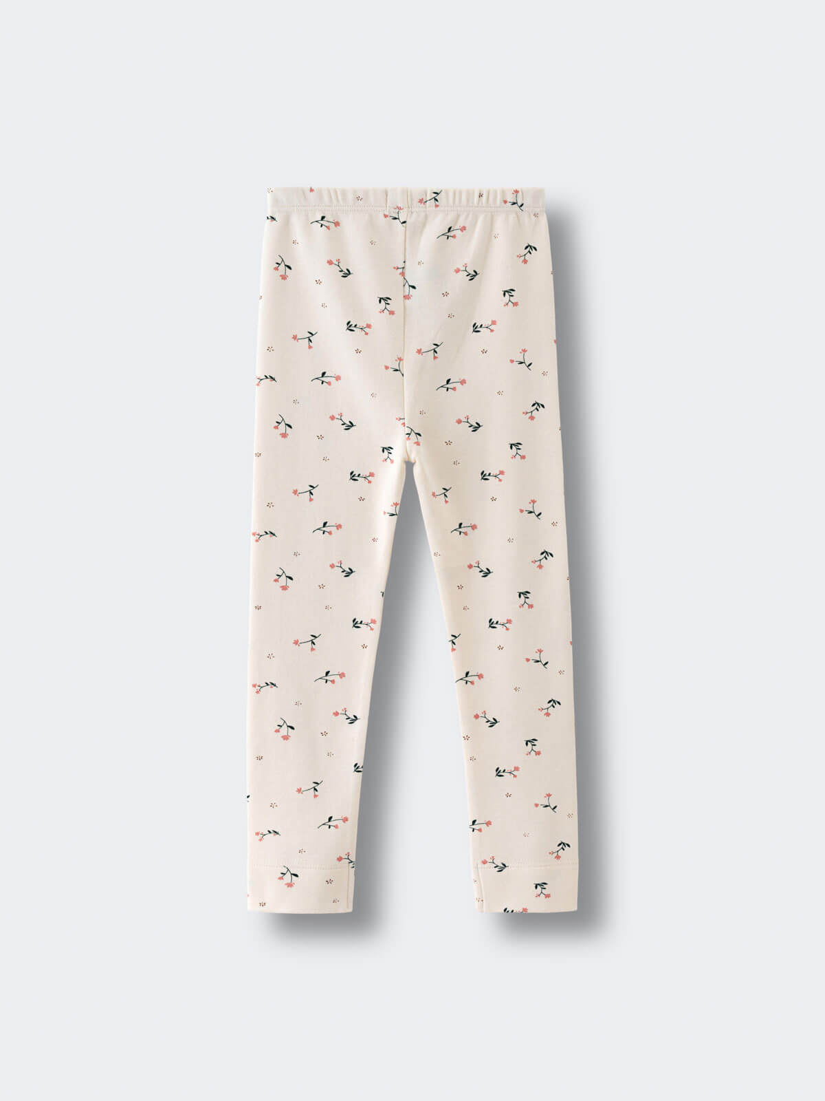 Light colored leggings with small floral print pattern laid flat Printed Leggings - Wild Meadow Ecru Girls
