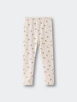 Cream-colored leggings with small pink floral print pattern on light background Printed Leggings - Wild Meadow Ecru Girls