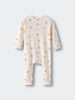 Cream colored baby romper with small pink bunny print pattern Printed Long Sleeve One Piece - Meadow Friends Ecru Baby girl