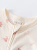 Close-up of cream onesie collar with pink bunny print and zipper detail Printed Long Sleeve One Piece - Meadow Friends Ecru Baby girl