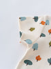 Folded cream fabric with colorful tree pattern in blue, orange, and green Printed Short Sleeve Tee - Forest Adventure Ecru Boys