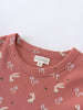 Close-up of a pink tee with mushroom and bunny print pattern Printed Short Sleeve Tee - Forest Gathering Rosehip Girls