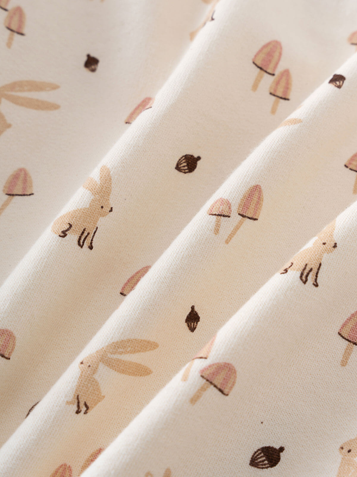 Cream fabric with printed pattern of rabbits, mushrooms, and acorns Printed Sweatshirt - Forest Gathering Ecru Girls
