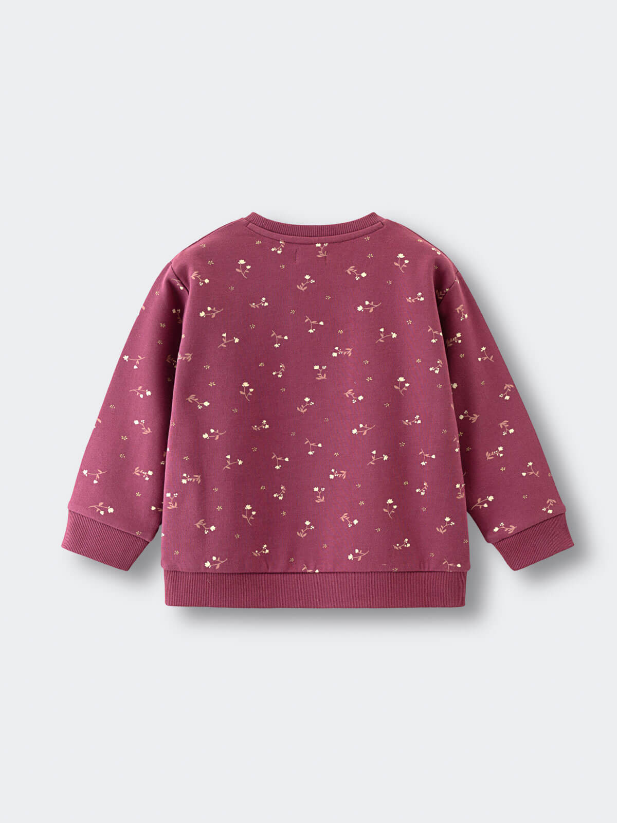 Back view of a mauve sweatshirt with small floral print pattern Printed Sweatshirt - Wild Meadow Plum Jam Girls