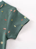 Close-up of green fabric with small embroidered mushroom and tree pattern Baby Printed Short Sleeve Tee - Mountain View Ecru Baby boy