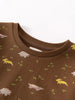 Close-up of brown sweatshirt collar with hedgehog and leaf print pattern Printed Sweatshirt - Wild Friends Spruce Baby boy