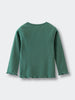 Green ribbed long sleeve shirt with ruffled cuffs and hem laid flat Ribbed Long Sleeve Tee - Balsam Girls
