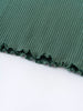 Close-up of dark green ribbed fabric with ruffled lettuce edge trim Ribbed Long Sleeve Tee - Balsam Girls